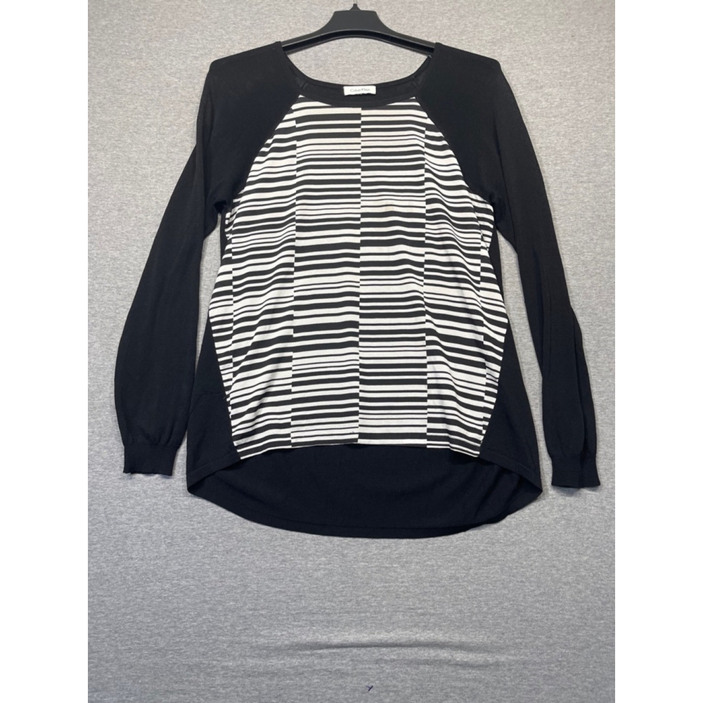 Women's Calvin Klein Black & White Striped Long Sleeve Shirt Size L